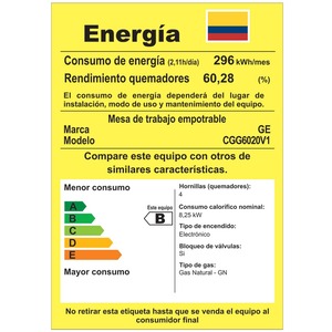 Cubierta de Empotre a Gas 60 cm Vidrio Negro GE Appliances - CGG6020V1