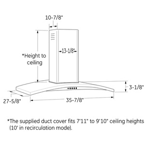 Campana de Isla 90 cm Inoxidable GE Profile - PV977NSS