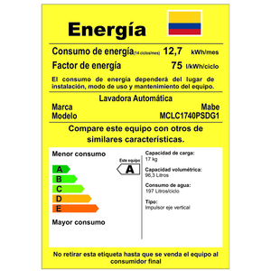 Centro de Lavado de 17 kg Diamond Gray Mabe - MCLC1740PSDG1