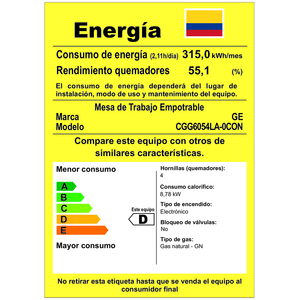 Cubierta de Empotrar a gas de 60cm Inoxidable GE - CGG6054LA-0CON