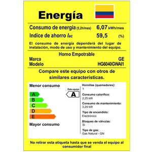 Horno de Empotrar a Gas de 60cm Inoxidable GE Appliances - HG6040GWAI1