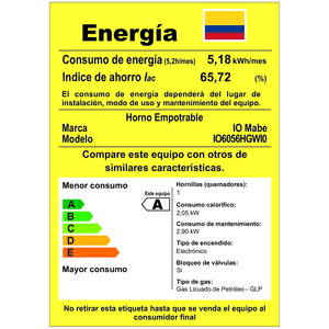 Horno de Empotrar a Gas 60cm Espejo IO Mabe - IO6056HGWI0