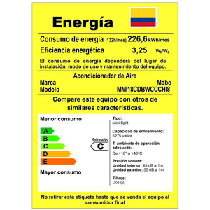 Aire Acondicionado Inverter 220 V 18000 BTUs Blanco MABE - MMI18CDBWCCCHI8